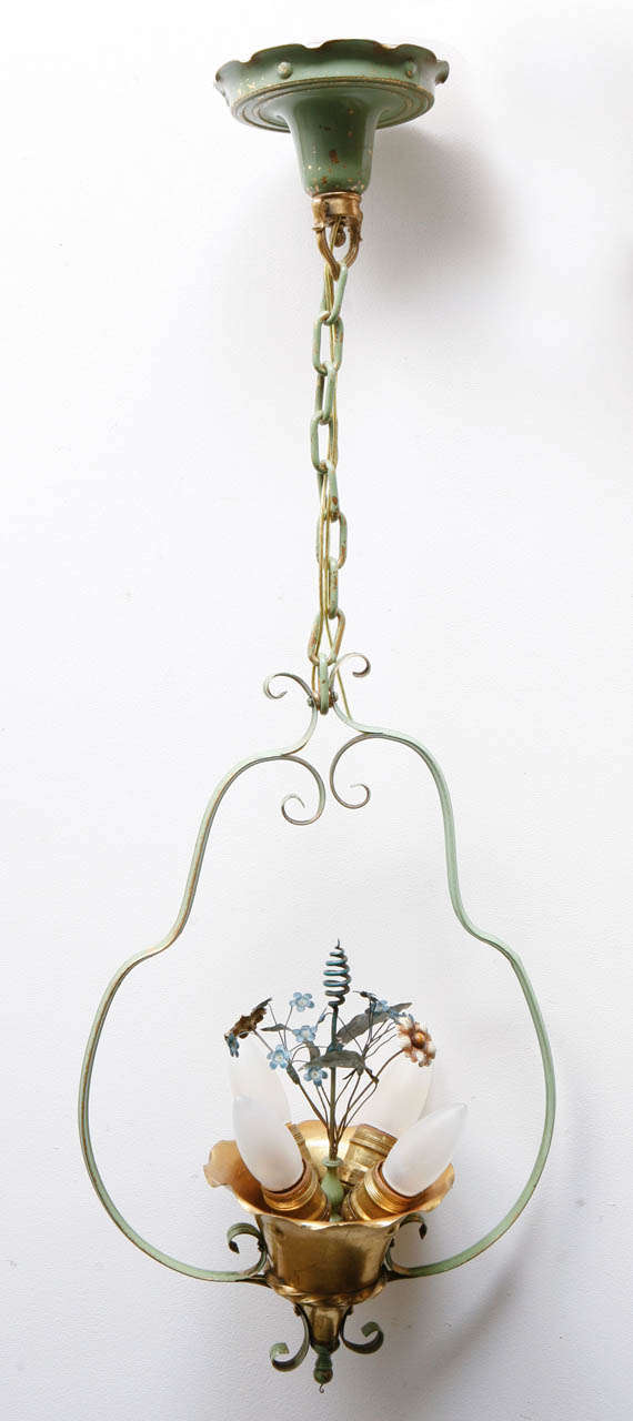 French Mid-Century Flower Basket Hanging Light