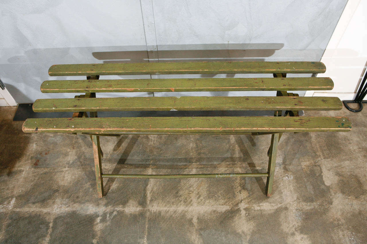 Other American Country 1930's Green Painted Wooden Slated Folding Bench/Table For Sale
