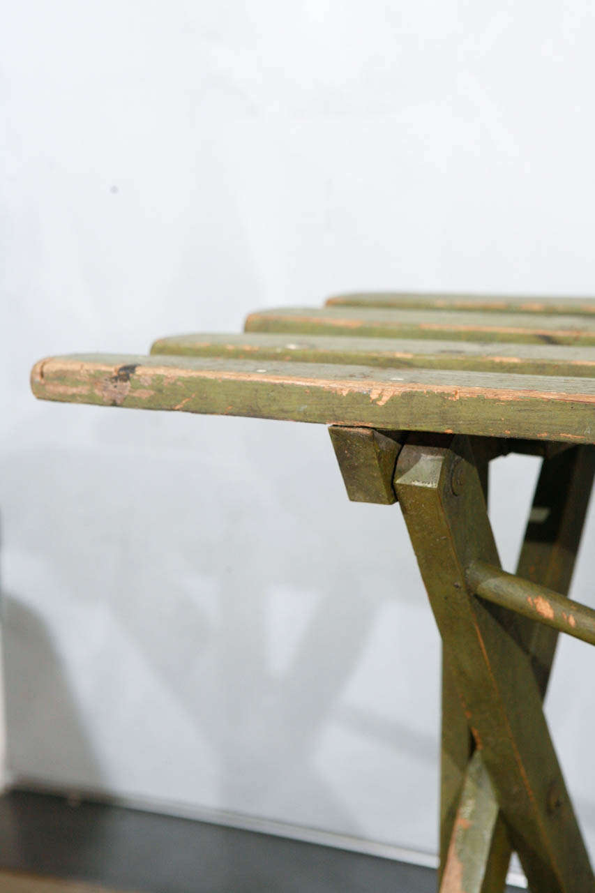Mid-20th Century American Country 1930's Green Painted Wooden Slated Folding Bench/Table For Sale