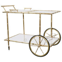 Vintage 1940's Brass Faux Bamboo Bar Cart