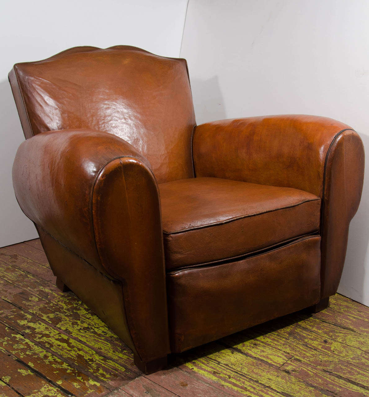 French mustache leather club chairs. Original leather 1940's.