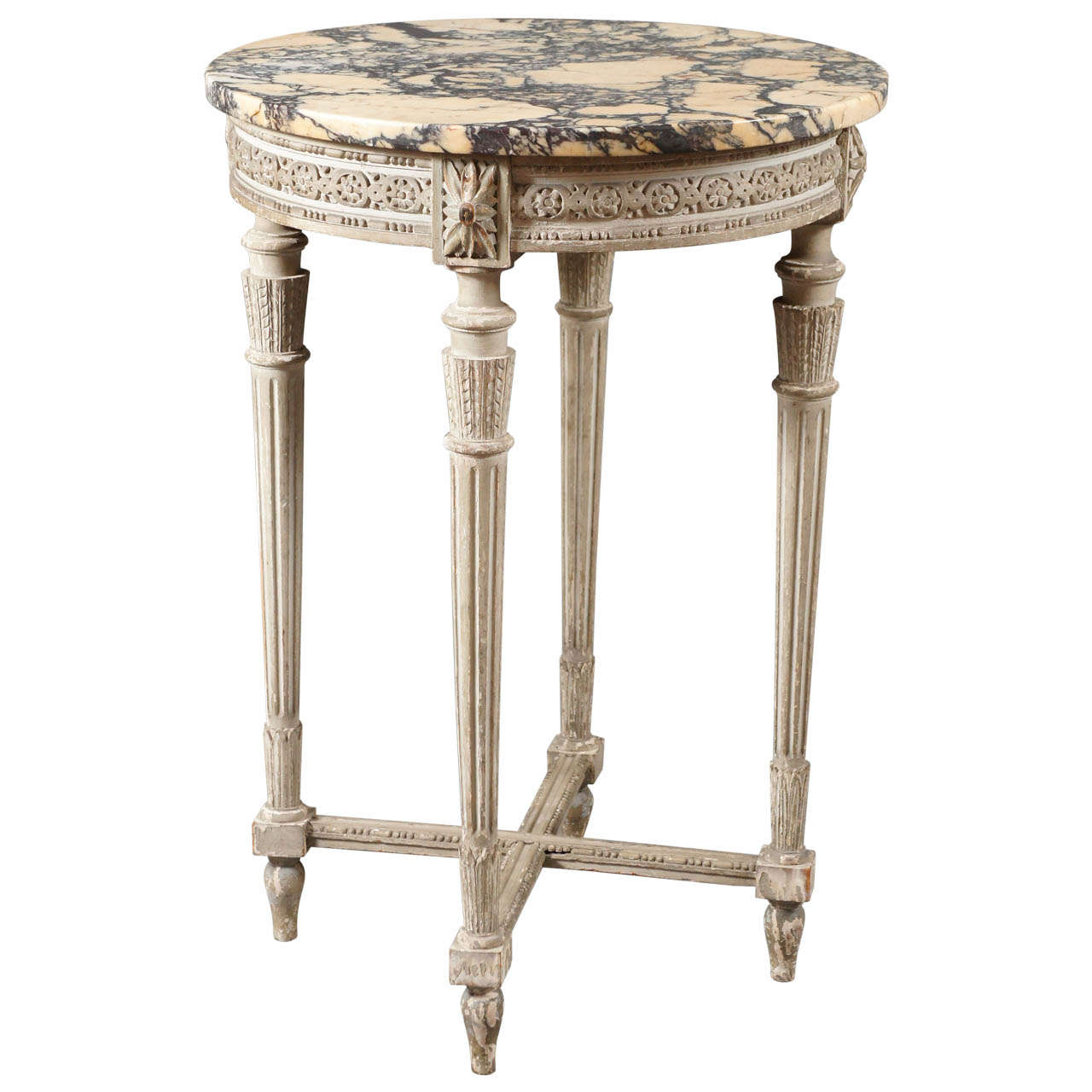 Single French Side Table with Beautiful Marble Top For Sale
