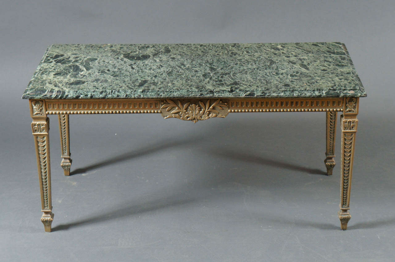 French 1940s marble-top table with brass base.