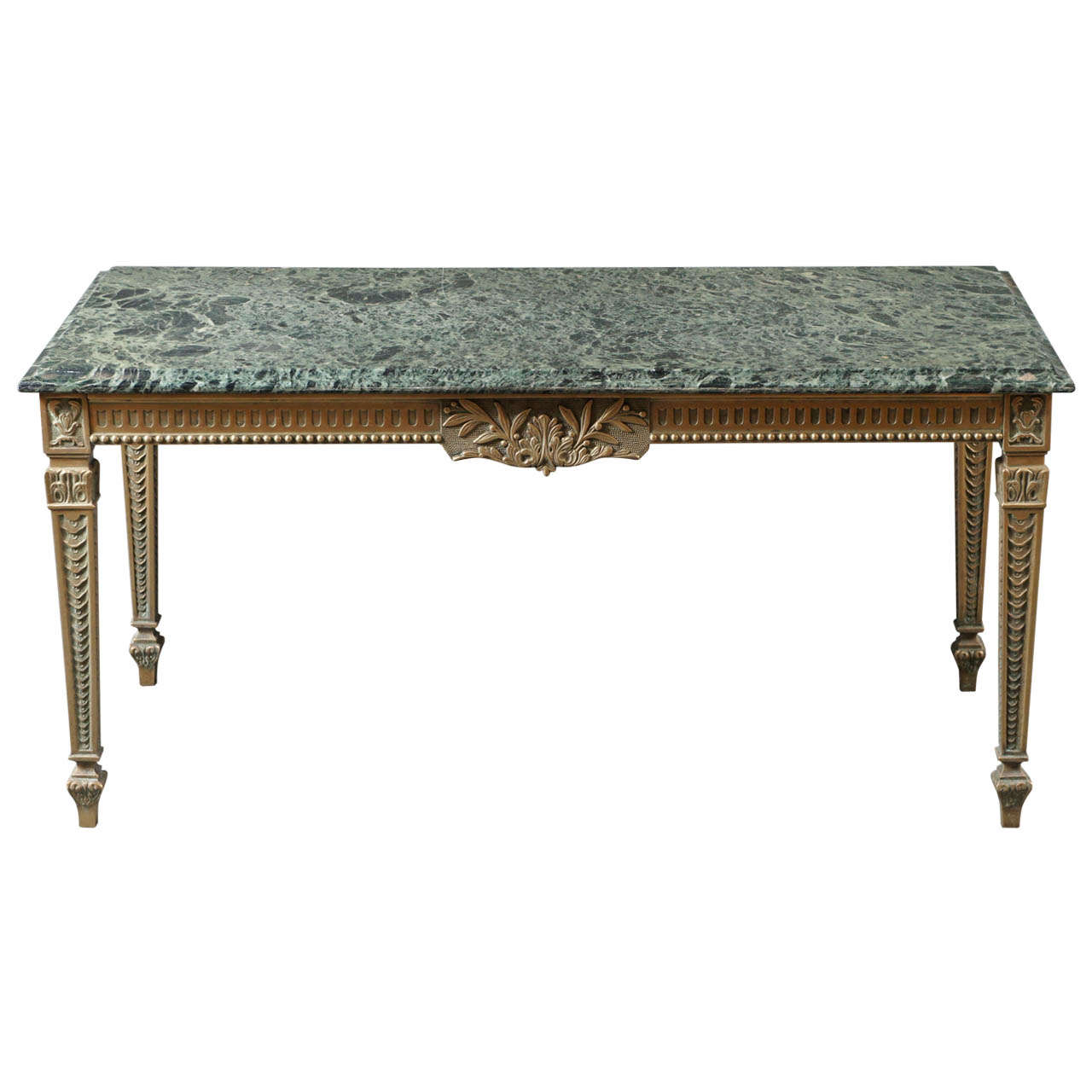 French 1940s Marble-Top Table with Brass Base For Sale