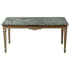 French 1940s Marble-Top Table with Brass Base