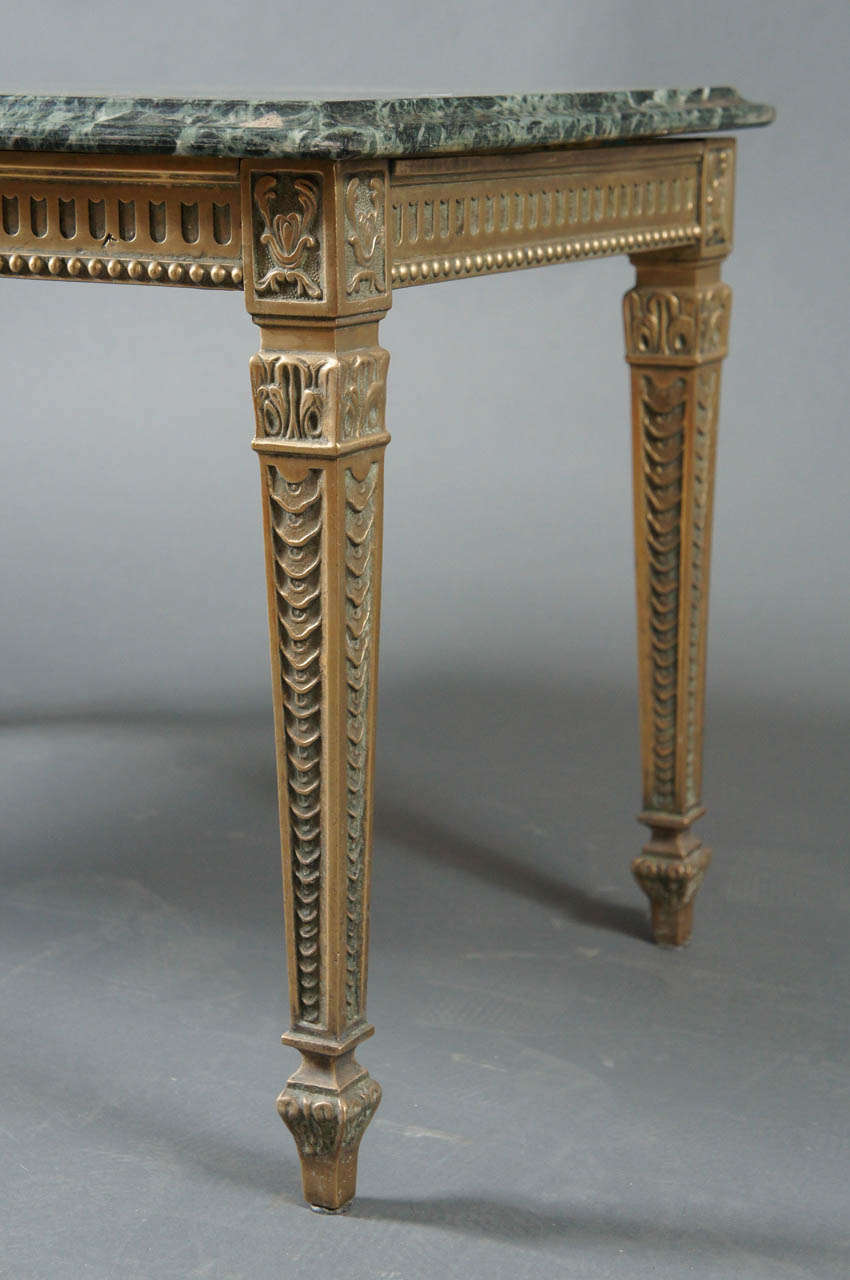 Mid-20th Century French 1940s Marble-Top Table with Brass Base For Sale
