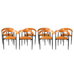 Set of 8 Italian Leather and Metal Chairs