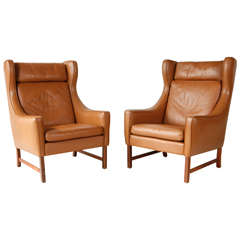 Vintage Borge Mogensen Style Leather Armchairs