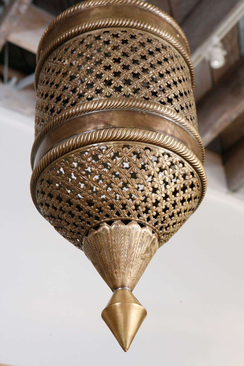 Vintage Pierced Brass Moroccan Pendant / Lantern In Excellent Condition In Los Angeles, CA