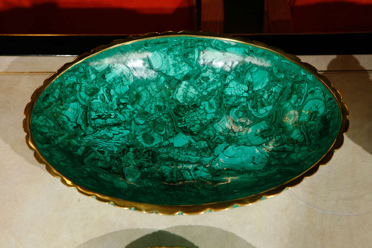 Enticing Set of 6 Malachite Bowls In Excellent Condition In Los Angeles, CA