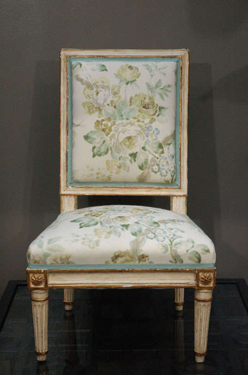 French A  Louis XVI Painted and Gilded Chaffeuse Chair