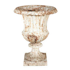 Cast Iron Painted White Campagna Style Garden Urn