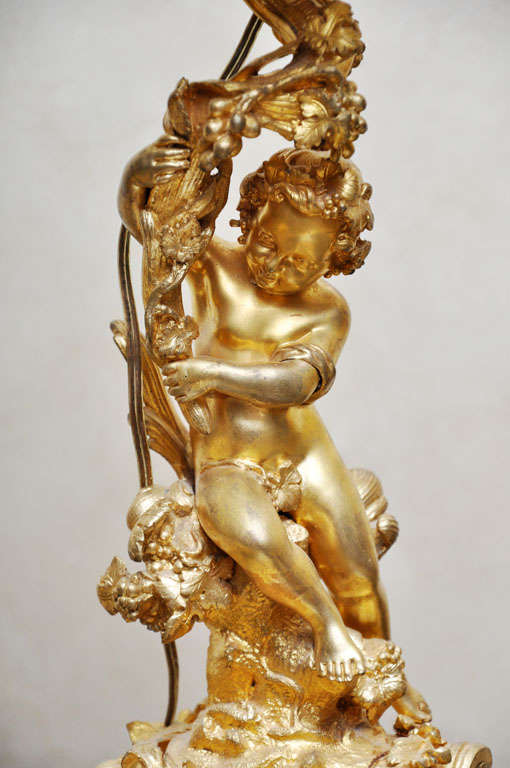 Rococo French Gilt Bronze Table Lamp Depicting Infant Bacchus Dionysus, France, 1880 For Sale