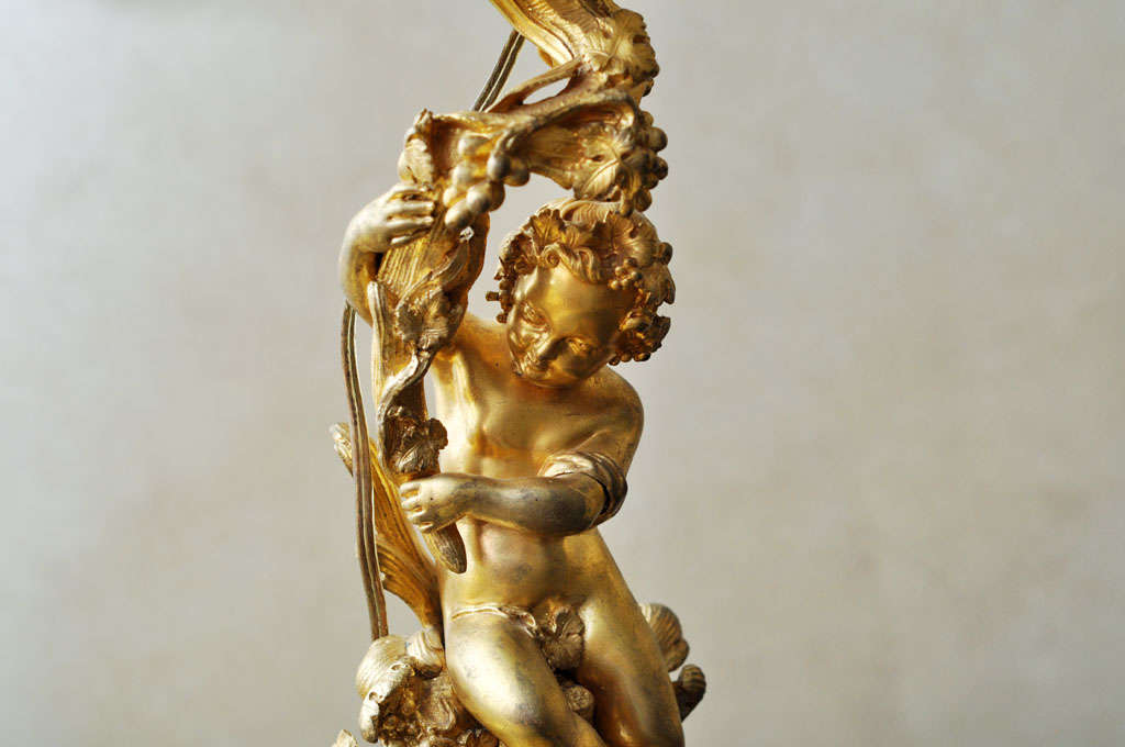 French Gilt Bronze Table Lamp Depicting Infant Bacchus Dionysus, France, 1880 For Sale 3