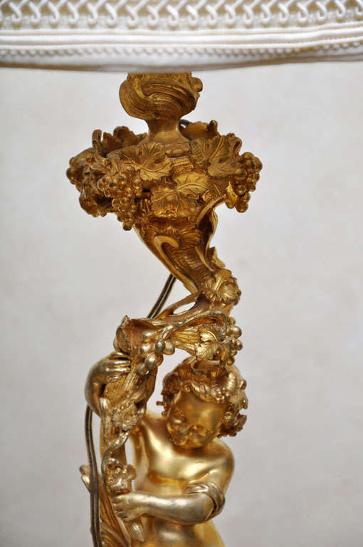 19th Century French Gilt Bronze Table Lamp Depicting Infant Bacchus Dionysus, France, 1880 For Sale
