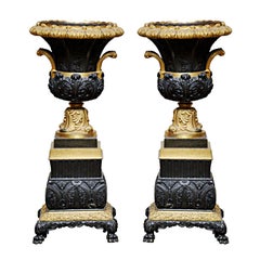 Pair of Empire Patinated and Gilt Bronze Urns, France, 1880