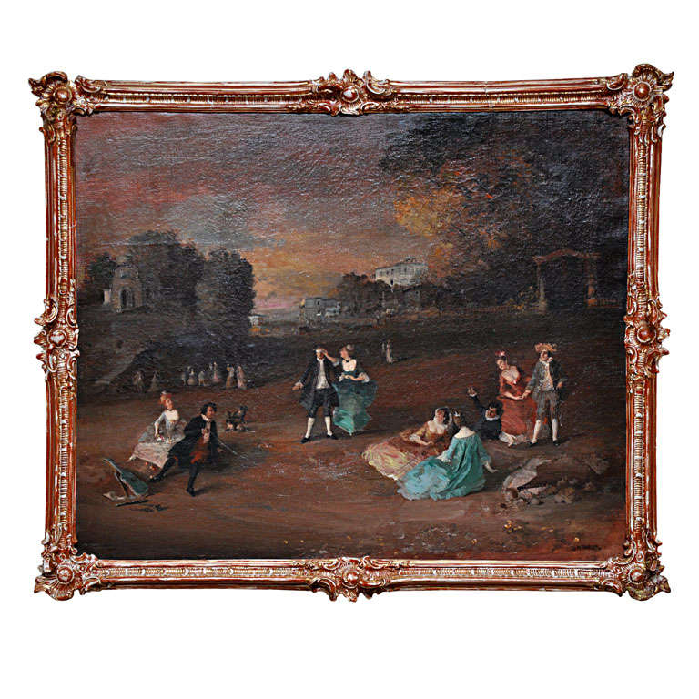 "Garden Party" Oil on Canvas Painting by M. Weblug, Germany, 1800 For Sale