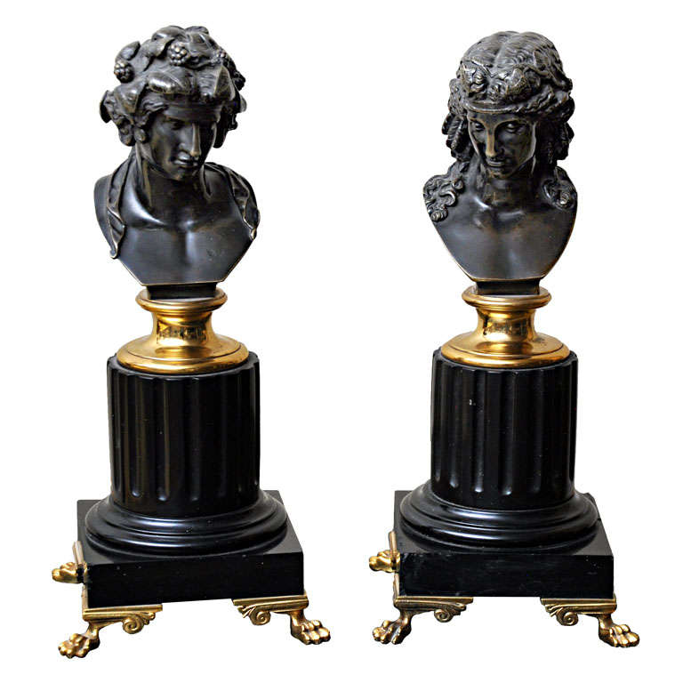 Pair of Bronze Busts depicting Dionysus and Ariadne