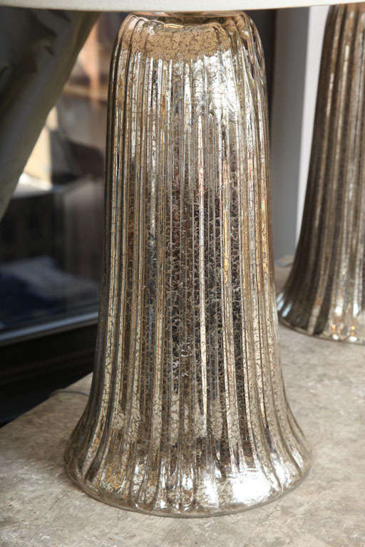 Exceptional Pair of Large Waterfall Mercury Glass Lamps 4