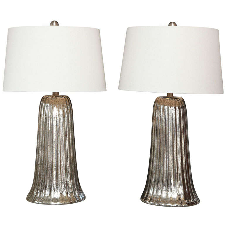 Exceptional Pair of Large Waterfall Mercury Glass Lamps
