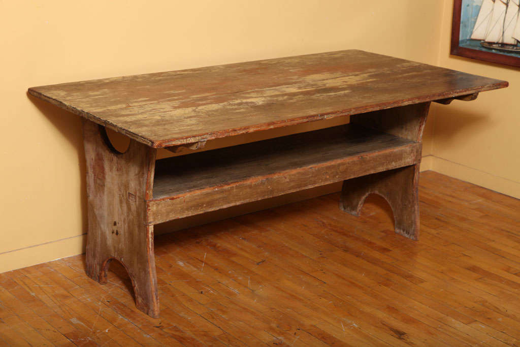Pine hutch/chair table with traces of original mustard paint.  Pennsylvania origin.