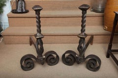 Paire de chenets Arts & Crafts incrustés de bronze