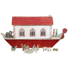 Antique Oversize Carved and Painted Noah's Ark