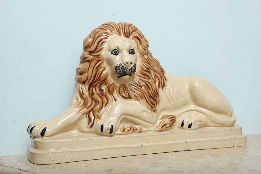 19th Century Glazed Earthenware Lion In Good Condition In Greenwich, CT