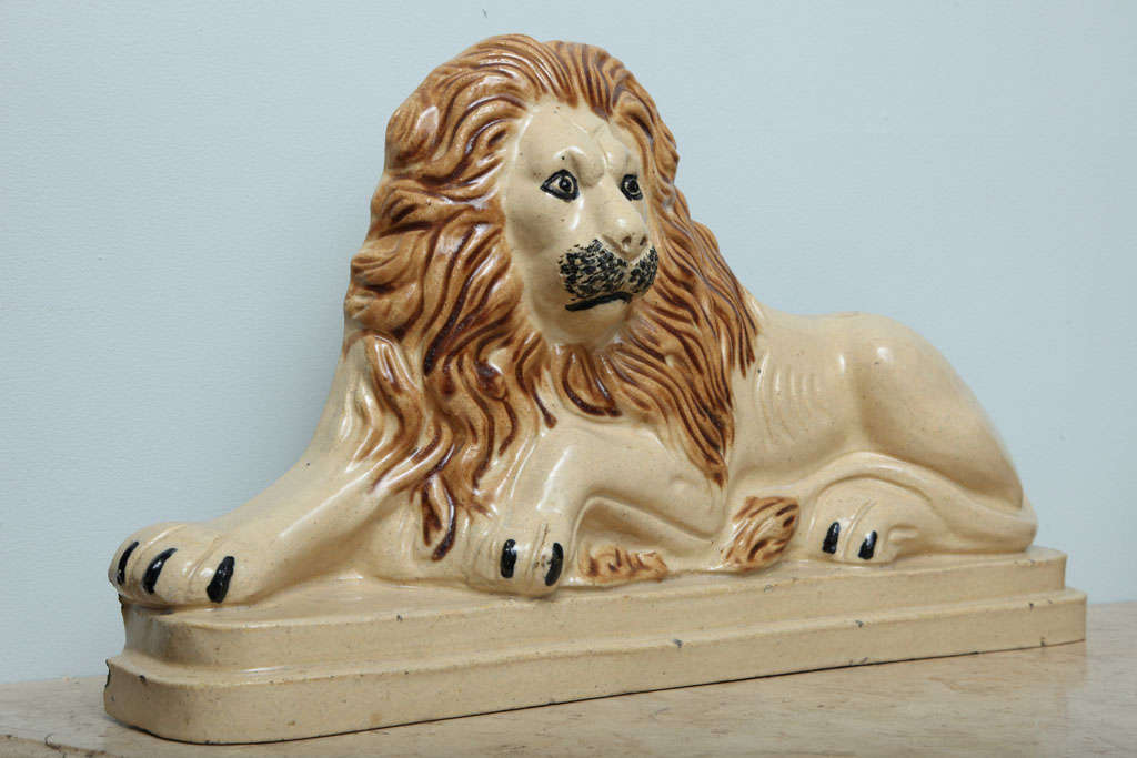 19th Century Glazed Earthenware Lion 4