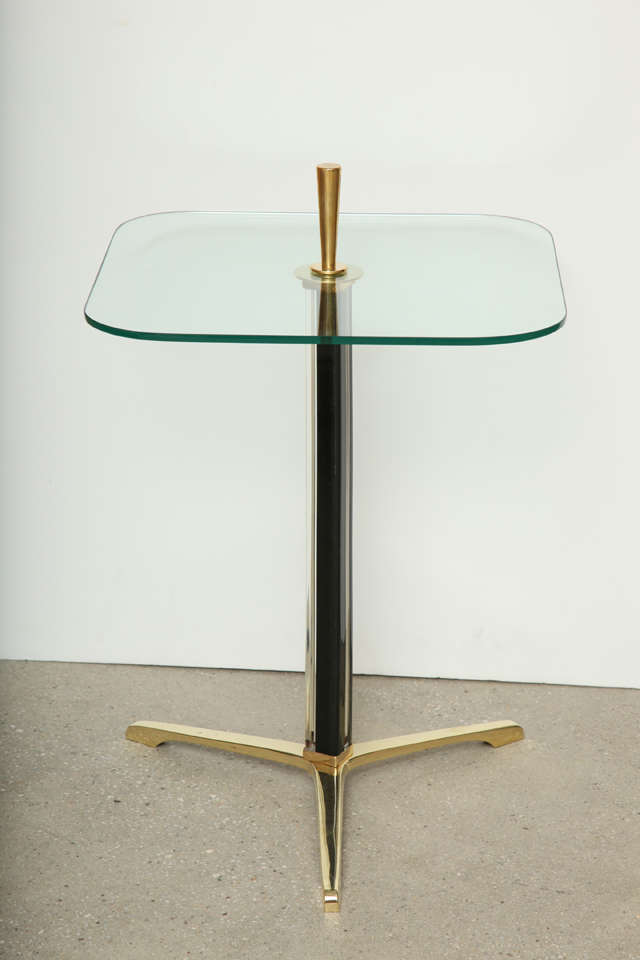 Pair of Italian Mid-Century Murano Black Glass & Brass Tripod Tables