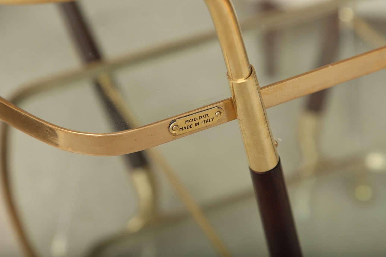 Mid-Century Italian Brass and Walnut Three Tier Bar Cart 3