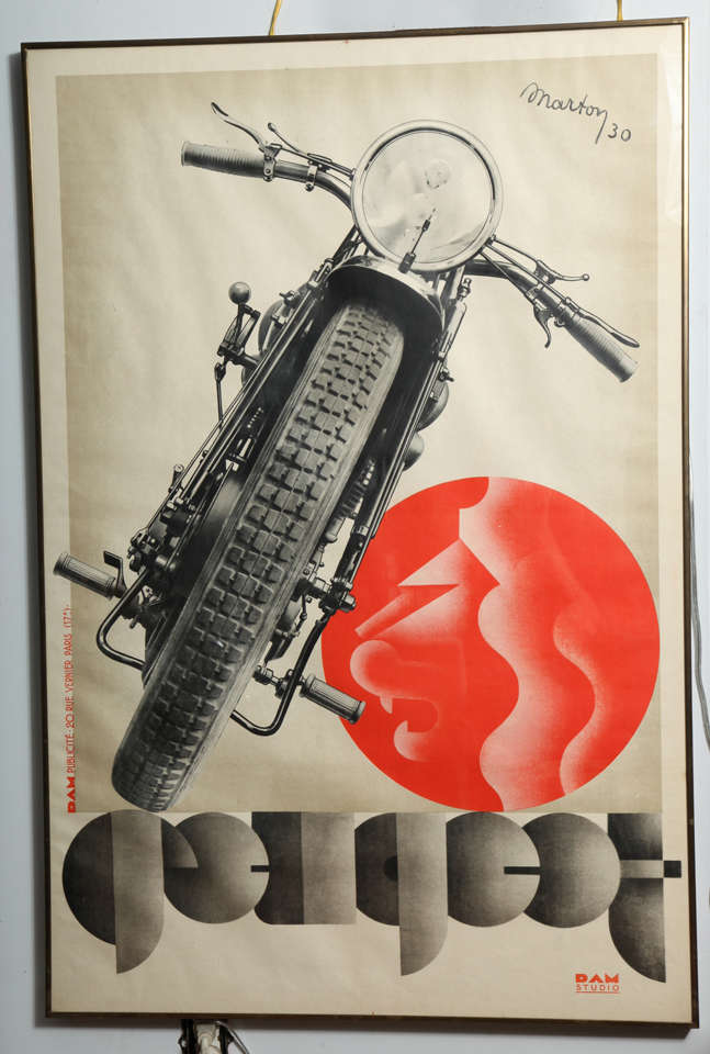 A fabulous rare vintage 1930 Peugot Poster laid down on canvas and framed by Marton in great condition