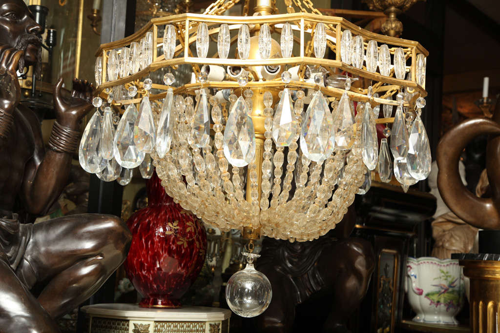 American Very Large Bronze and Crystal Chandelier Attributed to Caldwell For Sale
