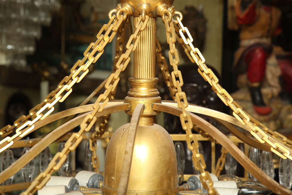 Very Large Bronze and Crystal Chandelier Attributed to Caldwell For Sale 1