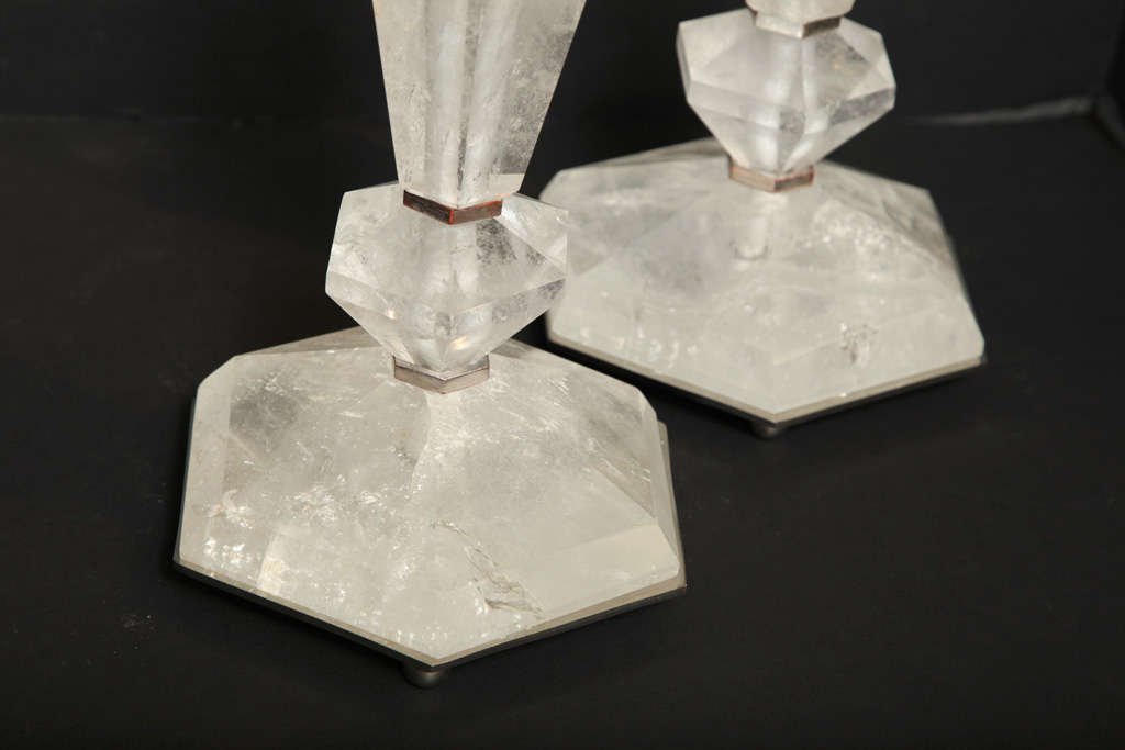 Unknown Pair of Art Deco Style Rock Crystal Lamps