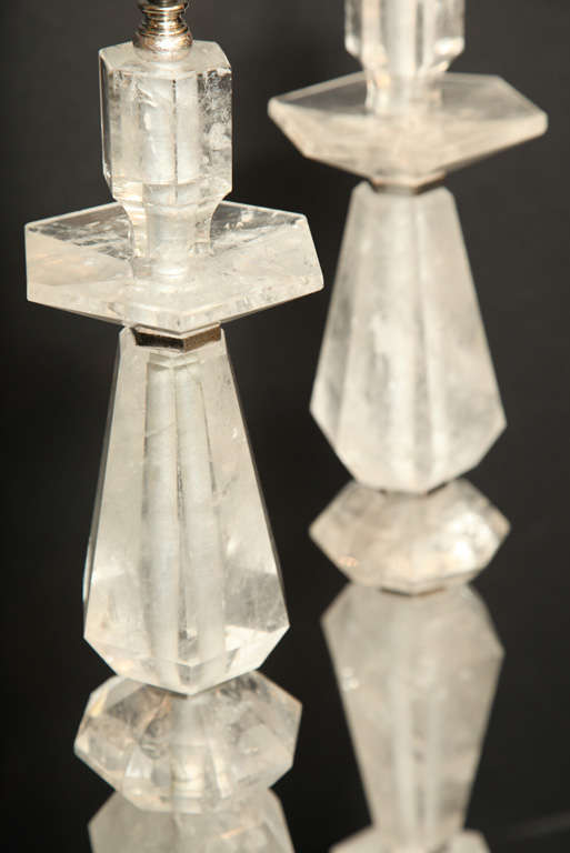 Contemporary Pair of Art Deco Style Rock Crystal Lamps