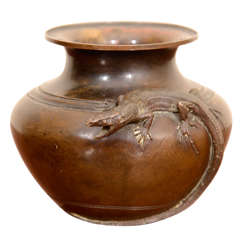 Japanese Meiji Bronze Vase with Lizard