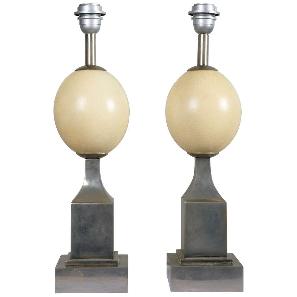 Pair of 1960s Ostrich Egg Table Lamps