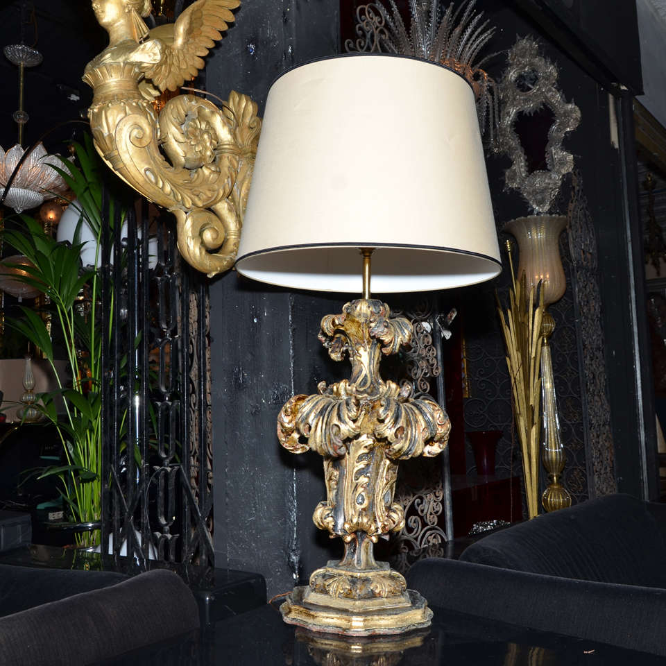 1940s Baroque Style Carved Wood Lamp