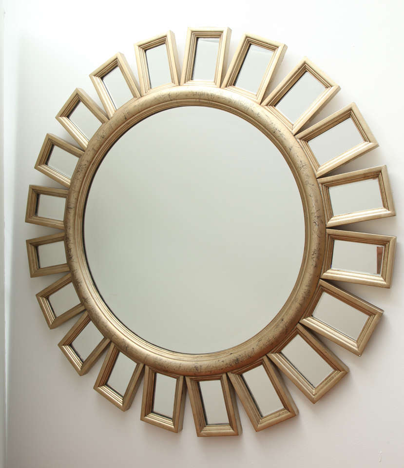 Starburst mirror with gold leaf wood frame by Hickory Chair.  USA, circa 1980.