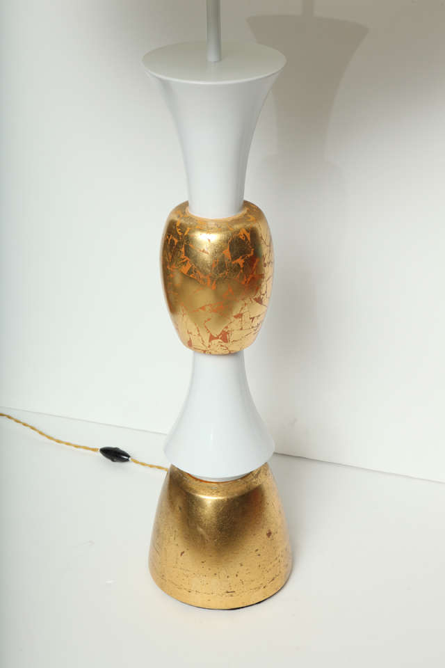 American Monumental White & Gold Leaf Table Lamp For Sale
