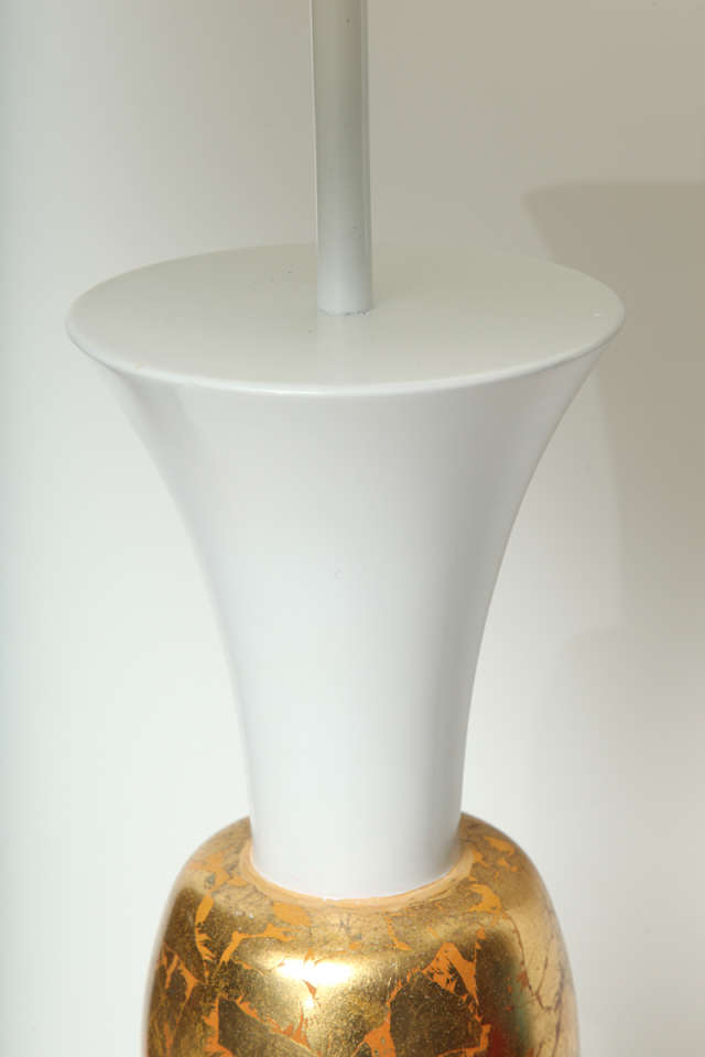 Mid-20th Century Monumental White & Gold Leaf Table Lamp For Sale