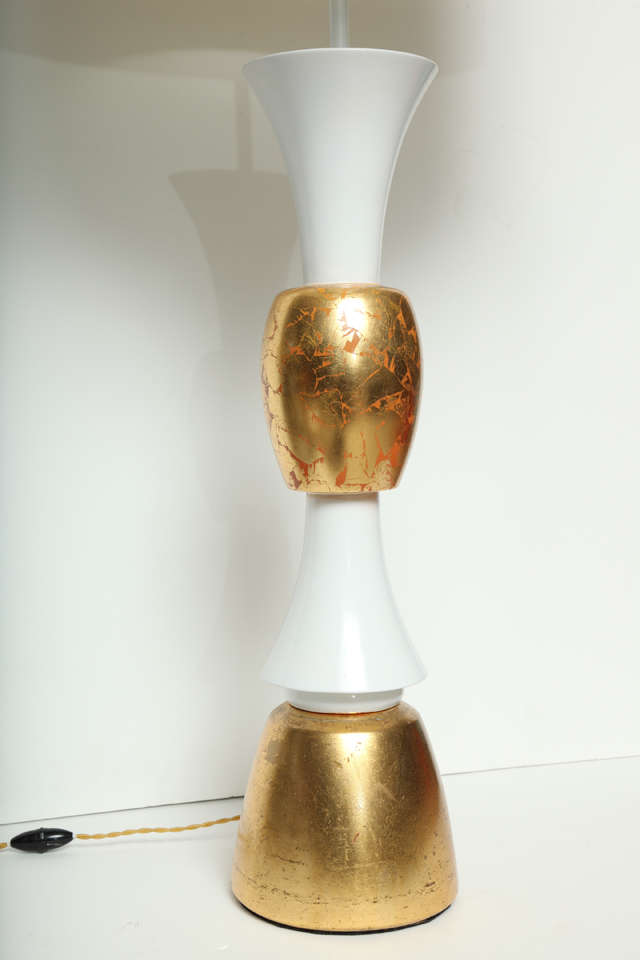 Monumental White & Gold Leaf Table Lamp For Sale 2