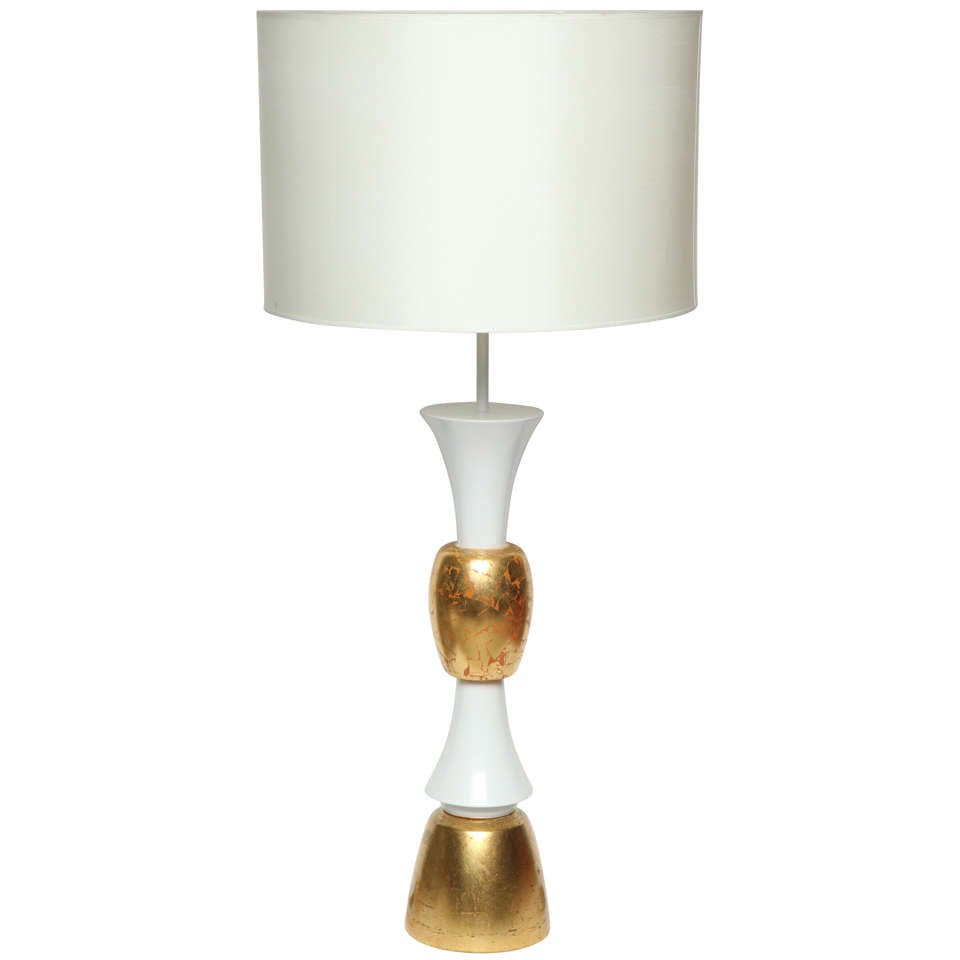 Monumental White & Gold Leaf Table Lamp For Sale