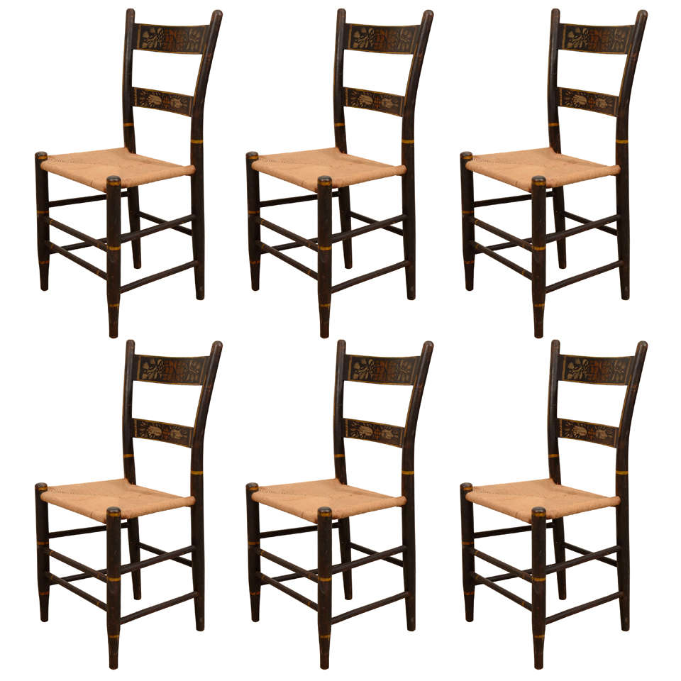 A Set of Six American Stenciled Hitchcock Style Chairs For Sale