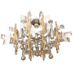 Curved Brass And Chrome Band Chandelier By Sciolari