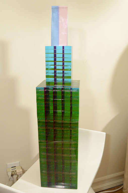 Large multihued cubic lucite sculpture by Norman Mercer 1