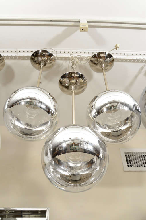 Mid-20th Century Nickel Pendant Fixture with Spherical Shade and Mercury Stripe Detail