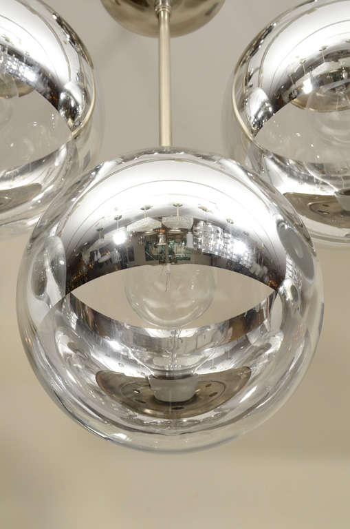 Mercury Glass Nickel Pendant Fixture with Spherical Shade and Mercury Stripe Detail