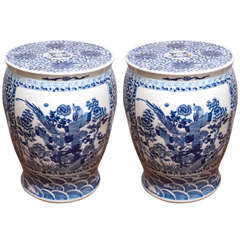 Pair of 20th Century Chinese Blue and White Garden Seats